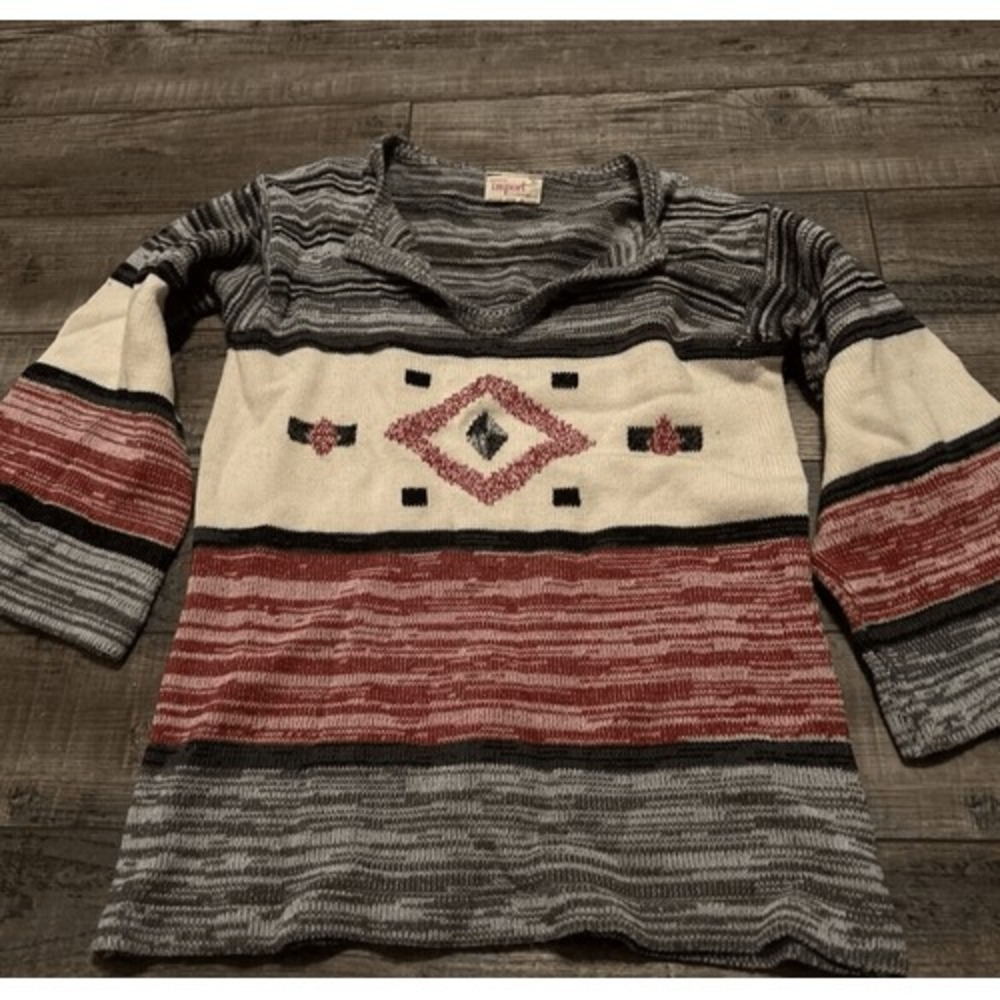 Vintage Knit Sweater Western Aztec‎ Tribal Navajo Geometric Pattern Medium USA